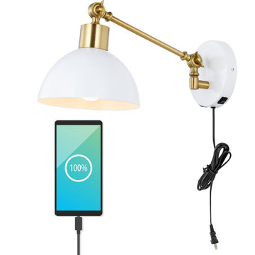 Lisa 18" Swing Arm Modern Midcentury Iron USB Charging Port LED Sconce - JONATHAN Y
